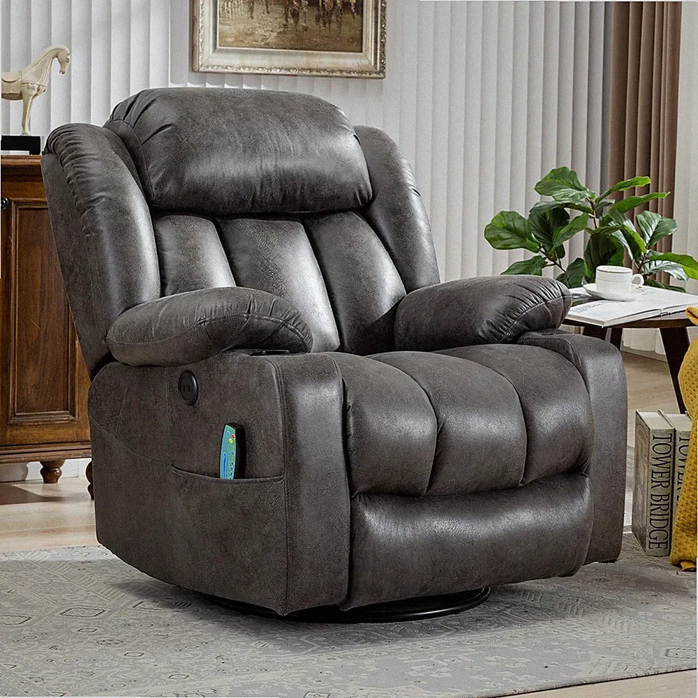 360° Swivel Glider Rocker Recliner Chair with Massage and Heat w/ Cup Holders