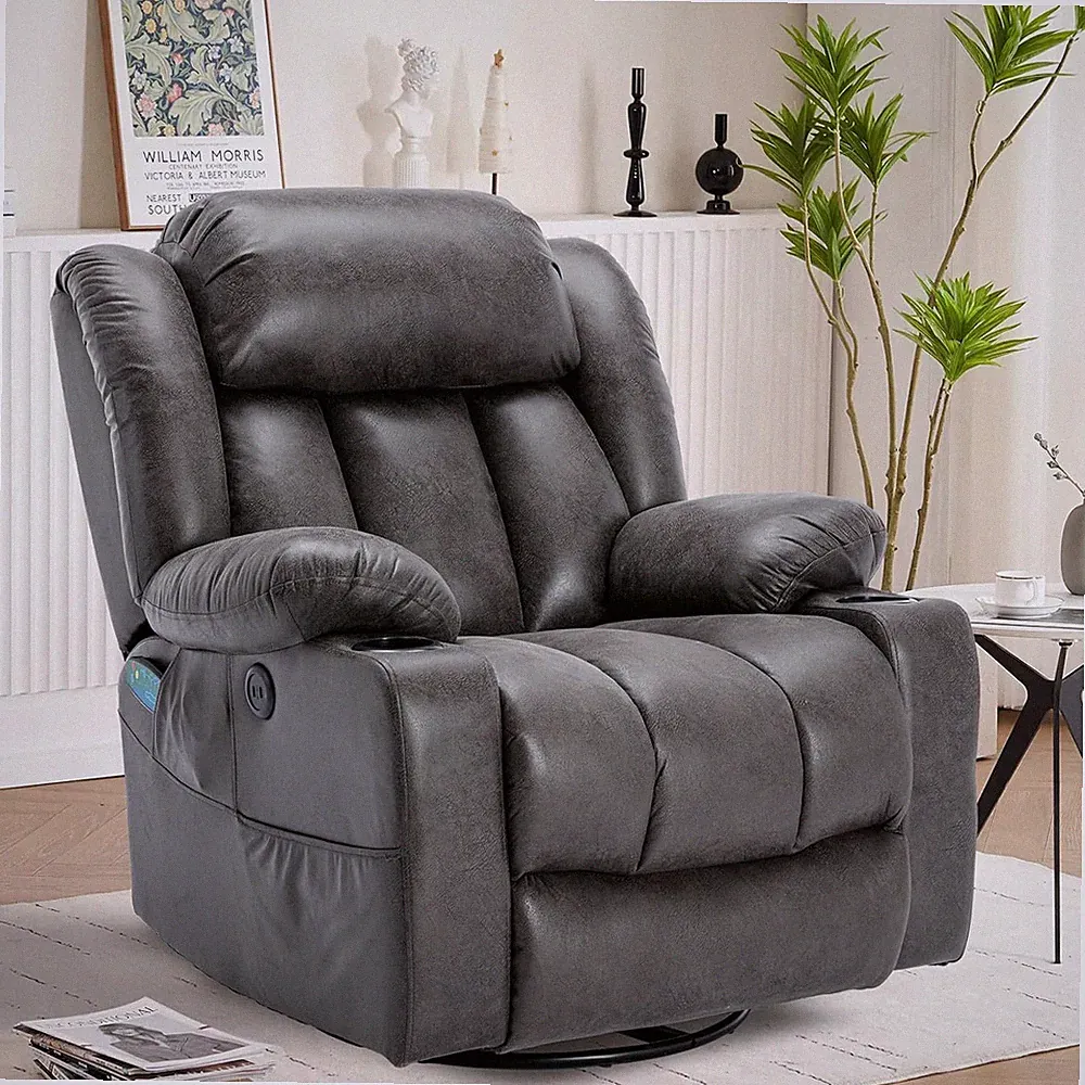 Manual 360 Degree Swivel Glider Rocker Recliner Chair with Massage and Heat
