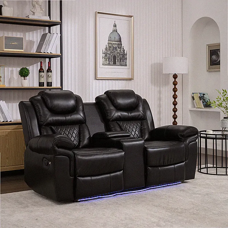 Manual Recliner Loveseat with Hide-Away Storage Cup Holders and LED Light Strip
