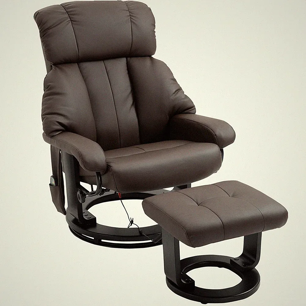 Massaging Faux Leather Recliner Chair and Ottoman Set with Remote Control Brown