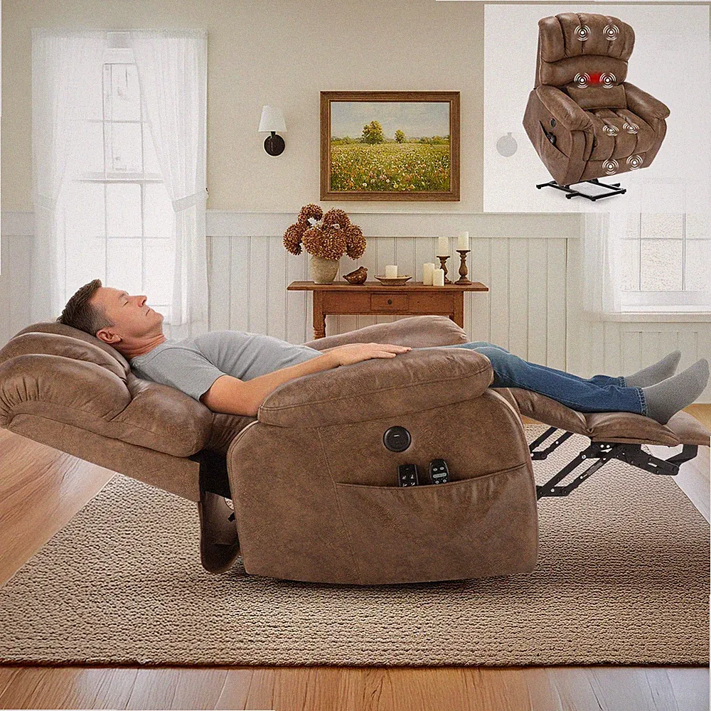 Oversized Dual Motor Lay Flat Power Lift Recliner Chair with Heat and Massage