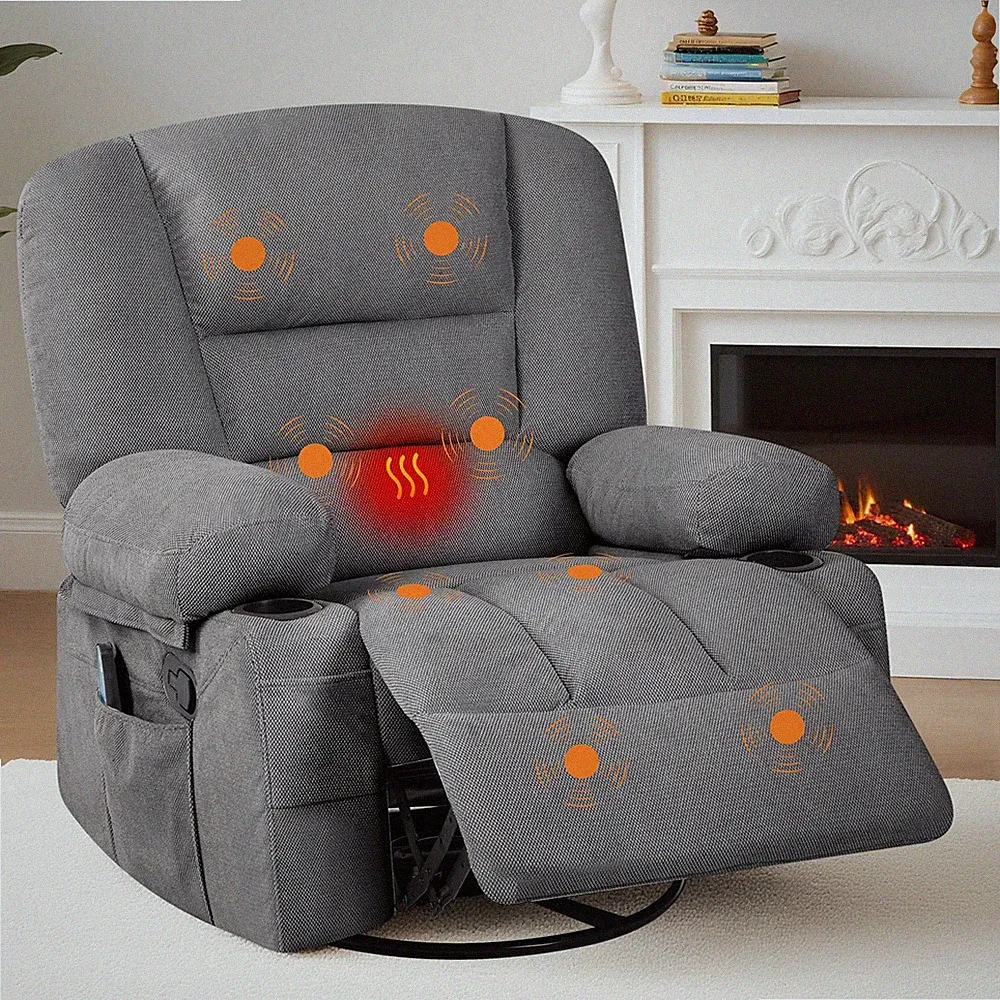 Rocker Recliner Chairs for Adults w/Vibration Massage and Heating,360° Swivel...